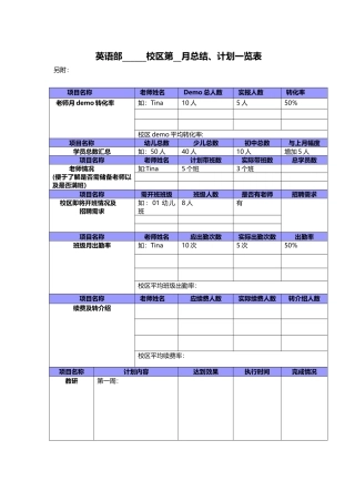 英语培训学校月工作计划和总结模板