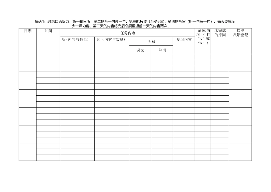 英语学习计划安排表格_第1页