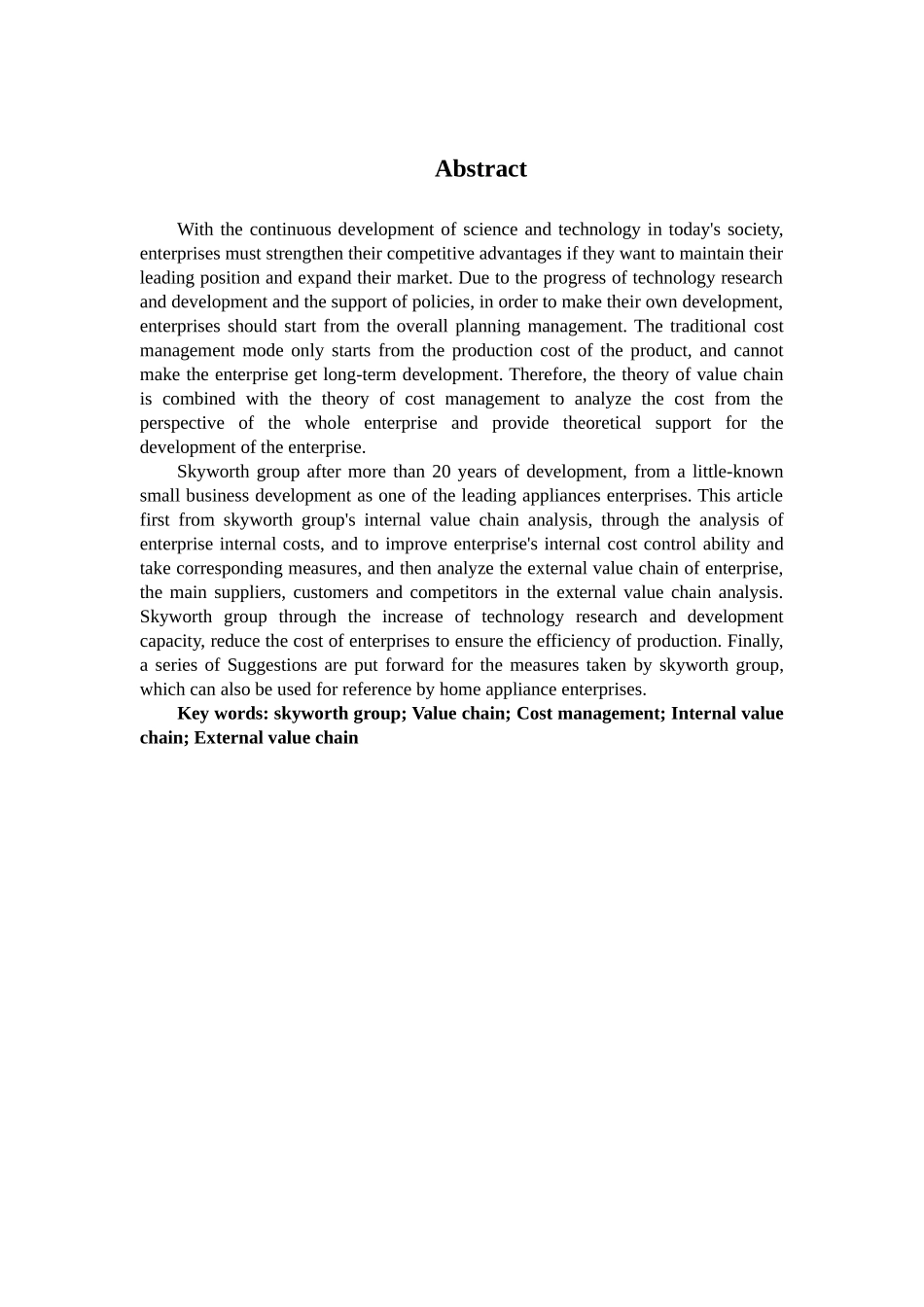 基于价值链视角下创维集团成本管理研究分析论文设计_第2页