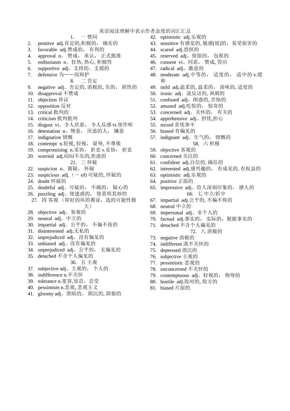英语阅读理解中表示作者态度的词汇汇总_第1页