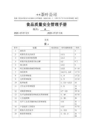 茶叶公司质量管理手册