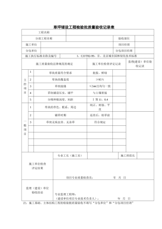 草坪铺设工程检验批质量验收记录表