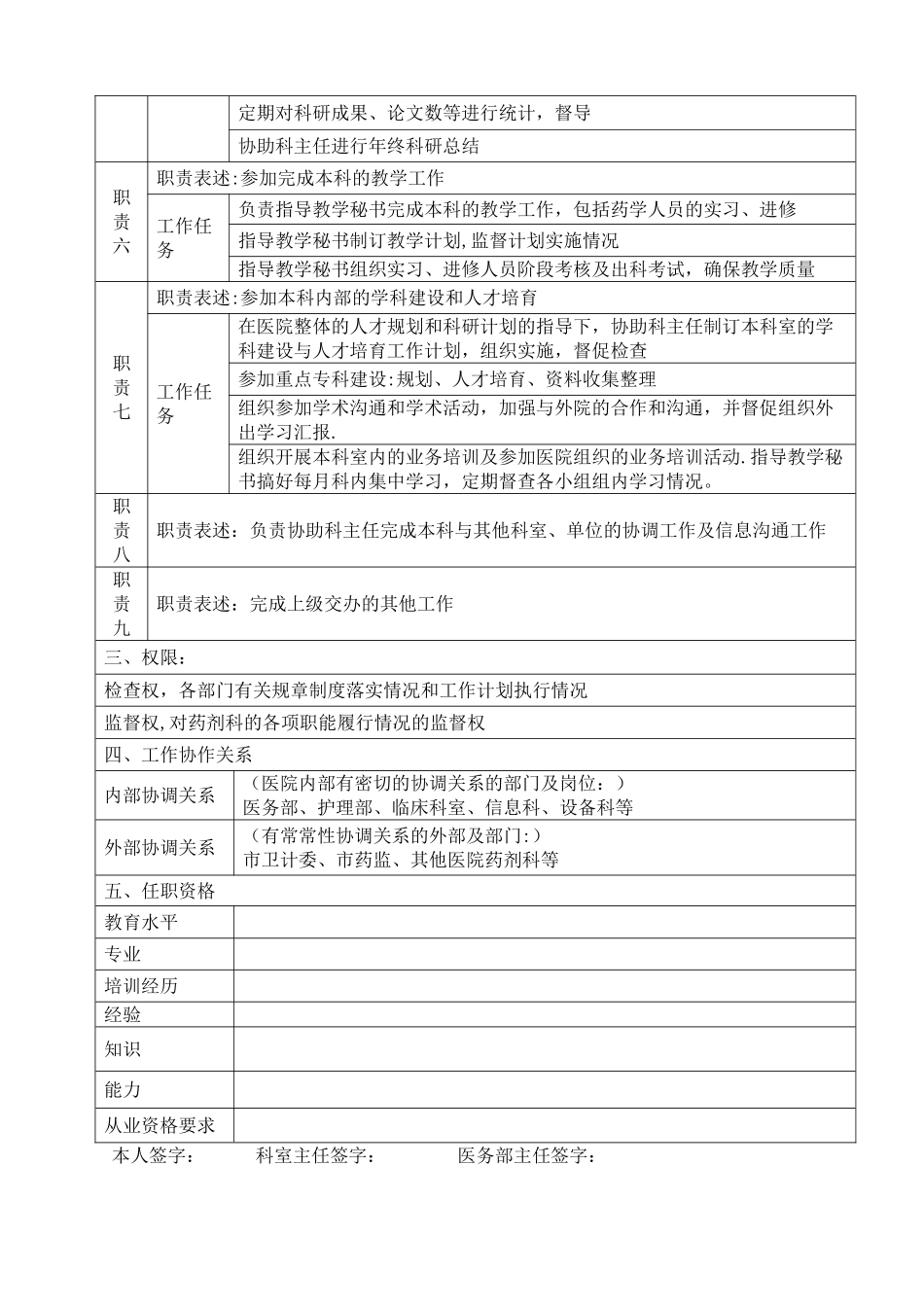 药剂科副主任岗位说明书_第2页