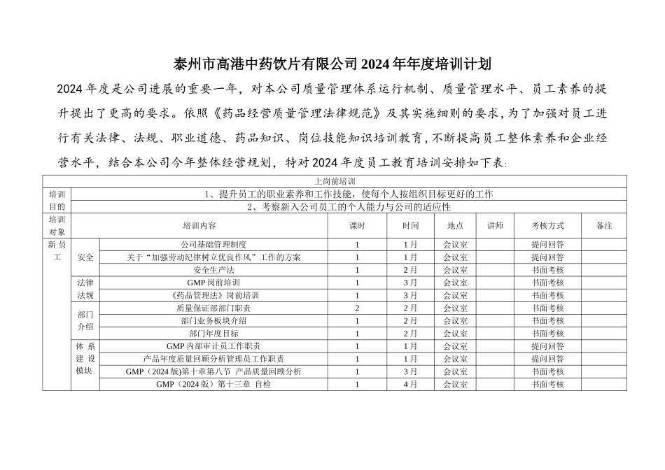 药厂培训计划_第1页