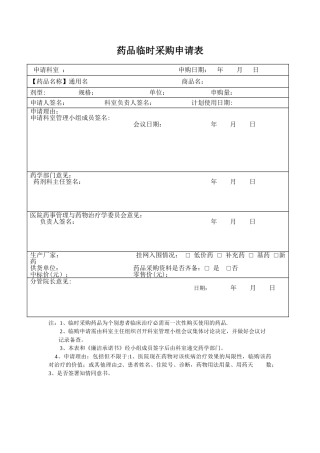 药品临时采购申请表1