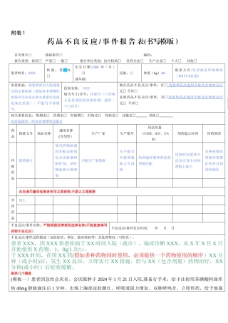 药品不良反应报告表(模版)