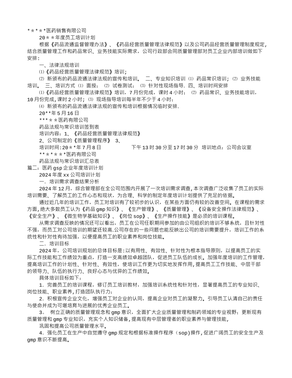 药品年度培训计划_第1页