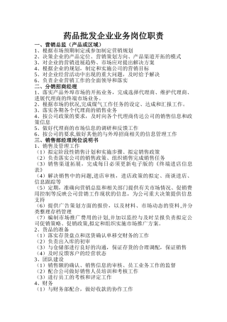 药品批发企业业务岗位职责