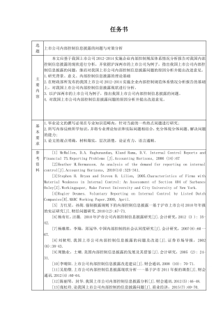开题报告 上市公司内部控制信息披露的问题与对策分析 工商管理专业