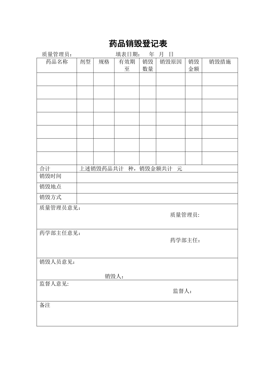 药品销毁登记表_第1页