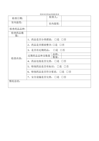 药库库存药品质量检查表