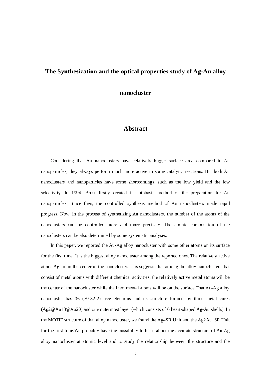 金银合金纳米团簇的合成及其光学性能研究  材料学专业_第2页