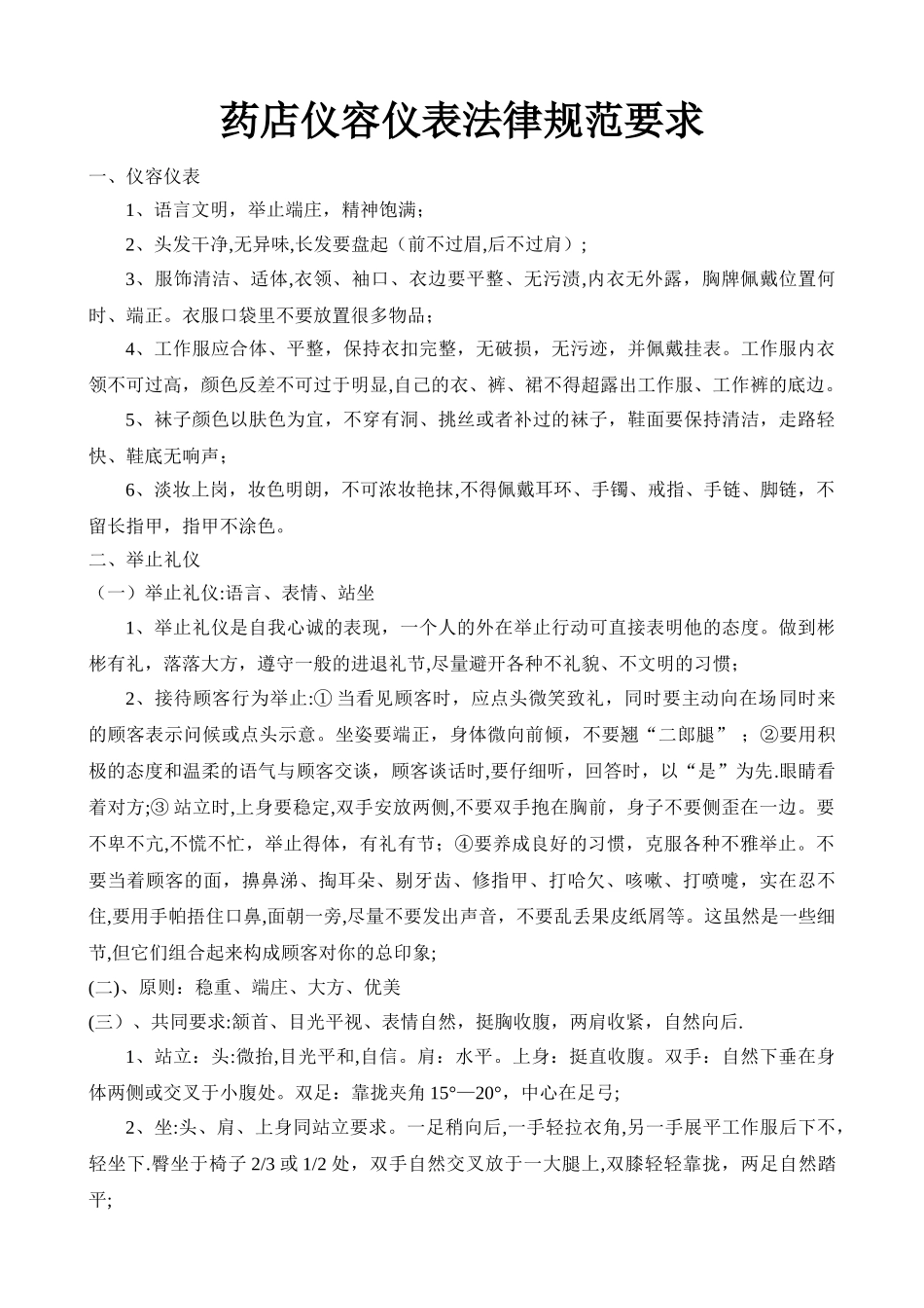 药店仪容仪表规范要求简化版_第1页