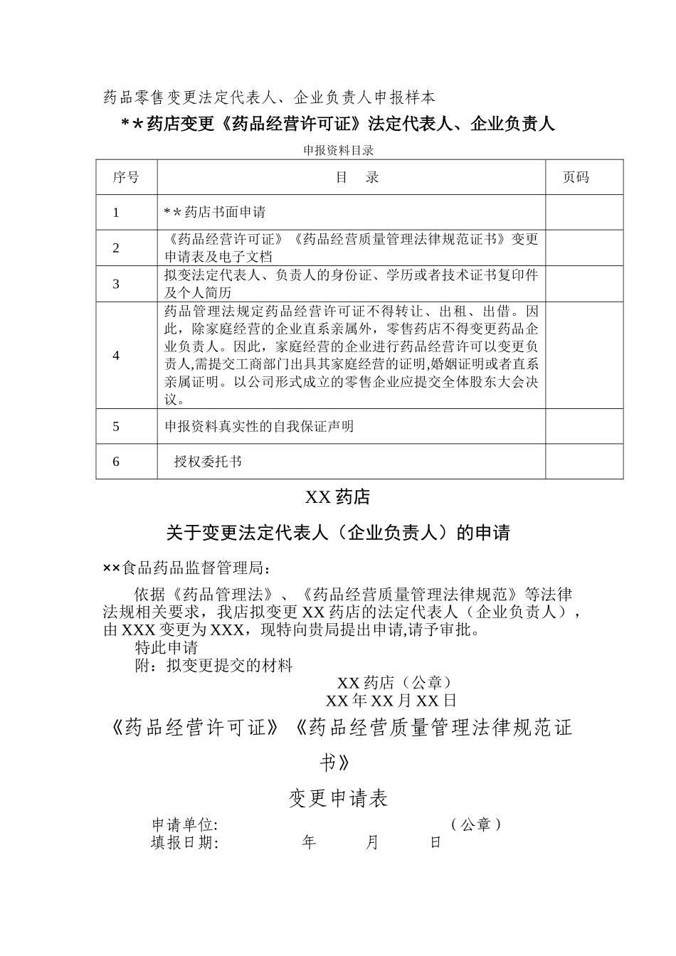药店变更法定代表人、企业负责人_第1页