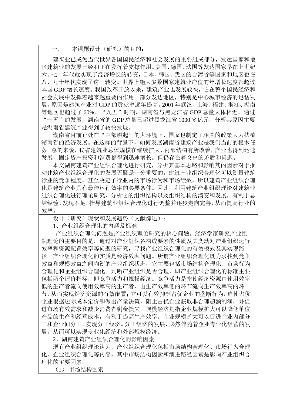 开题报告湖南建筑产业组织合理化研究_第1页