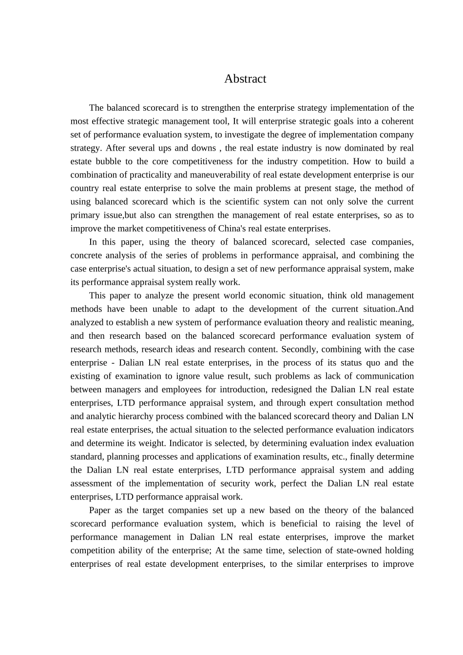 基于平衡计分卡的大连LN置业有限公司绩效考核体系研究论文设计_第3页