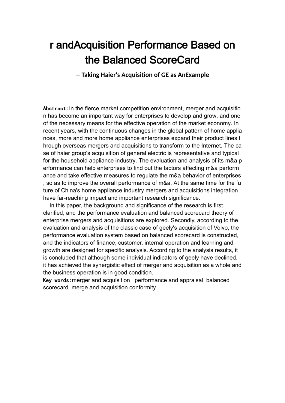 基于平衡计分卡的企业并购绩效分析—以海尔集团并购通用电气为例_第2页