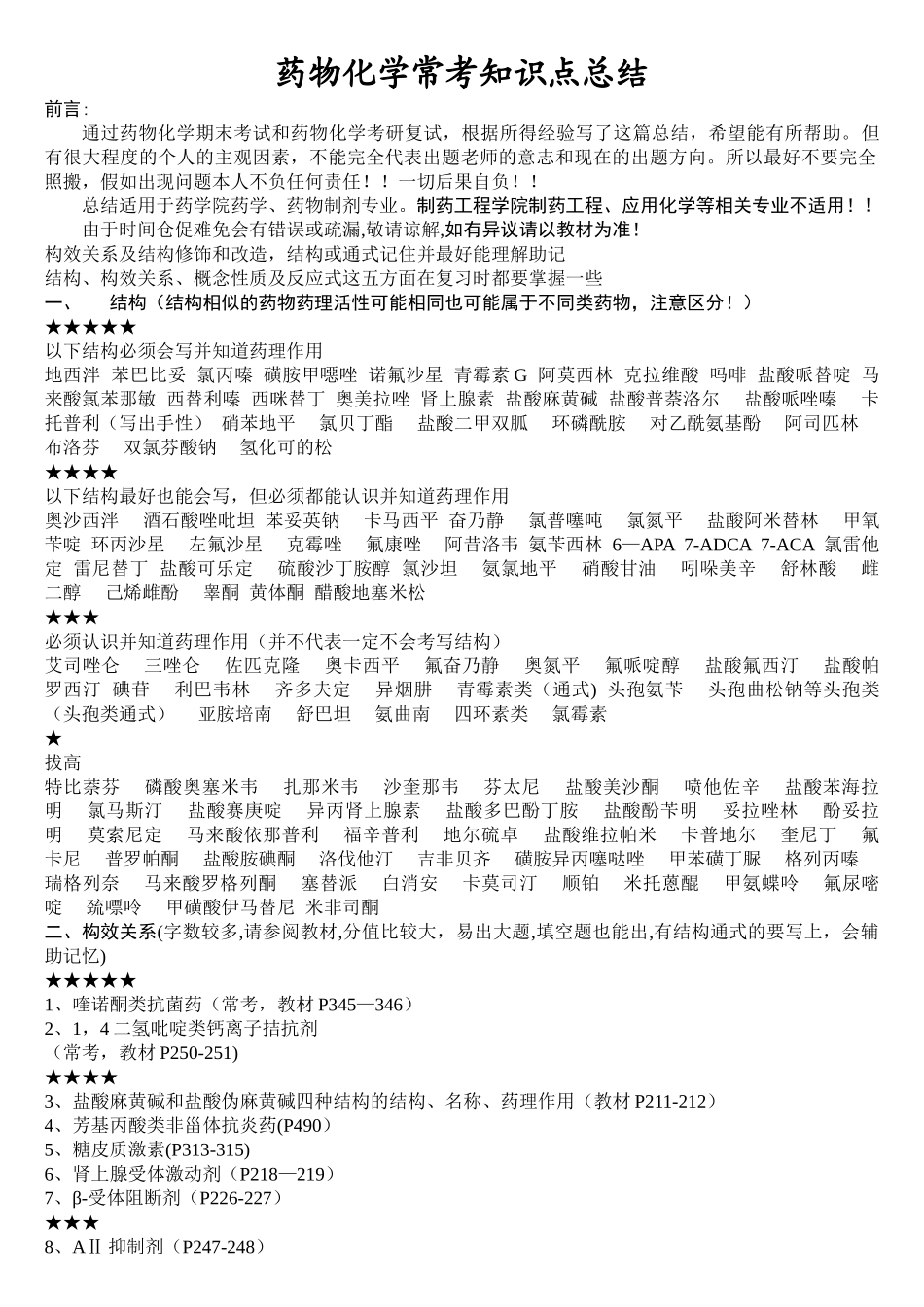 药物化学常考知识点总结_第1页