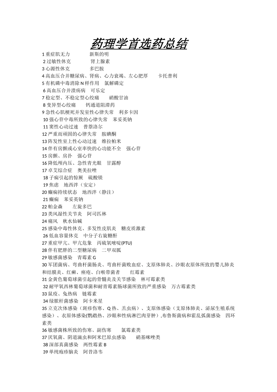 药理学首选药总结_第1页