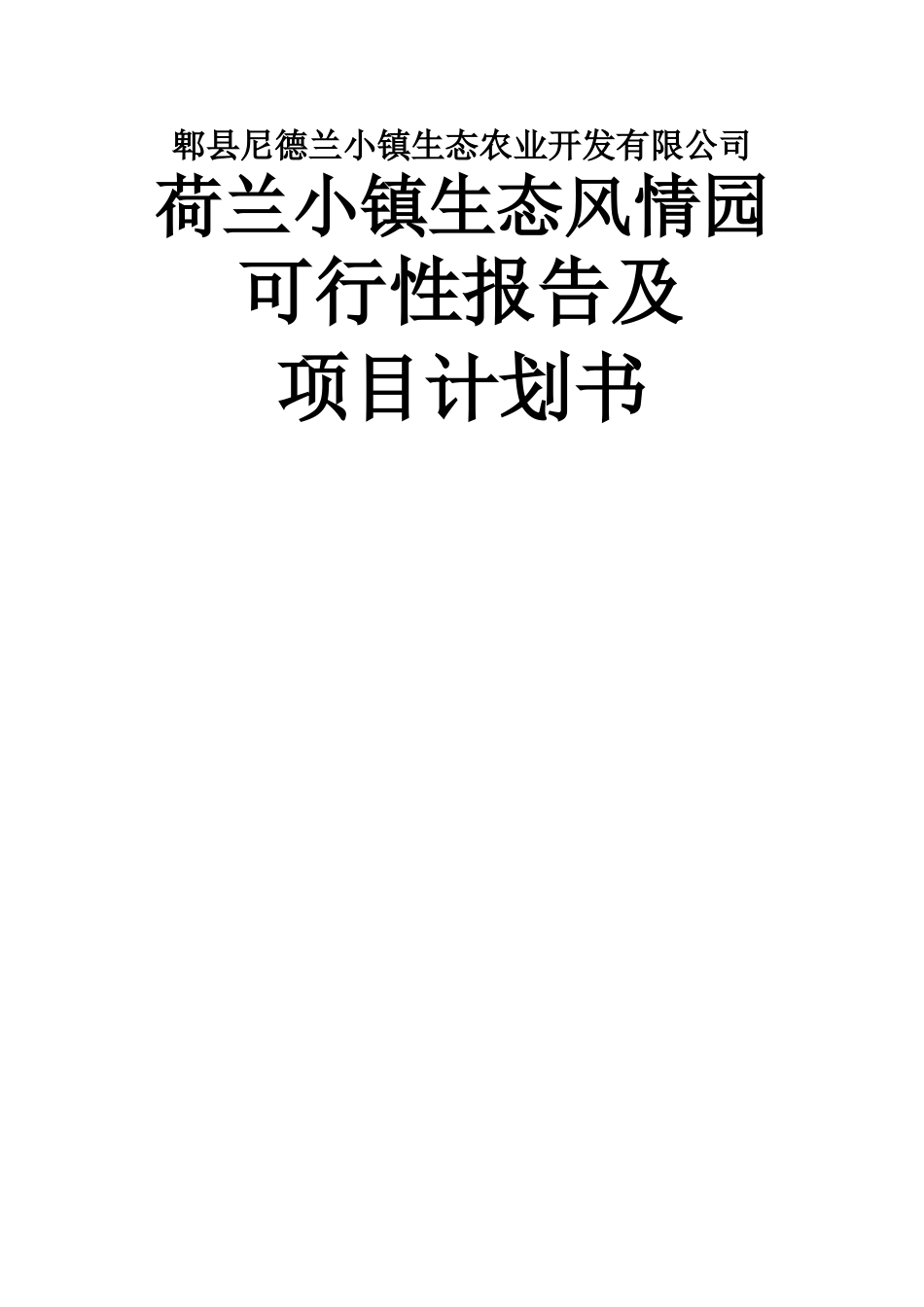 荷兰小镇生态风情园项目可行性报告及运营计划书_第1页