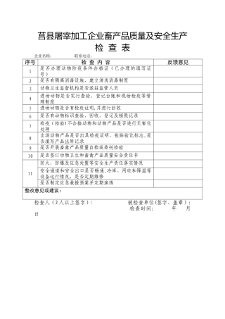 莒县畜牧兽医局安全生产检查表