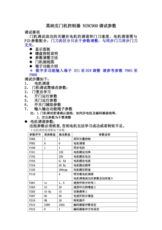 莫纳克门机控制器调试参数精简参数表
