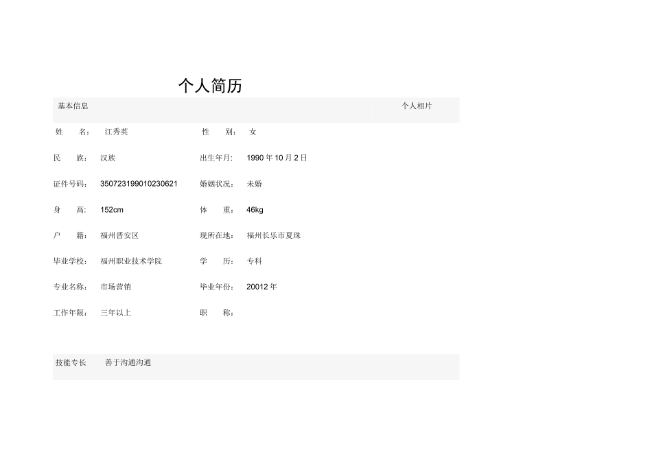 营业员精品个人简历_第1页