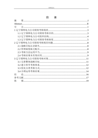 辽宁国网电力公司绩效考核问题研究