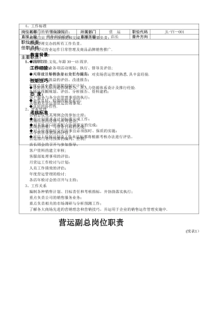 营运副总岗位职责