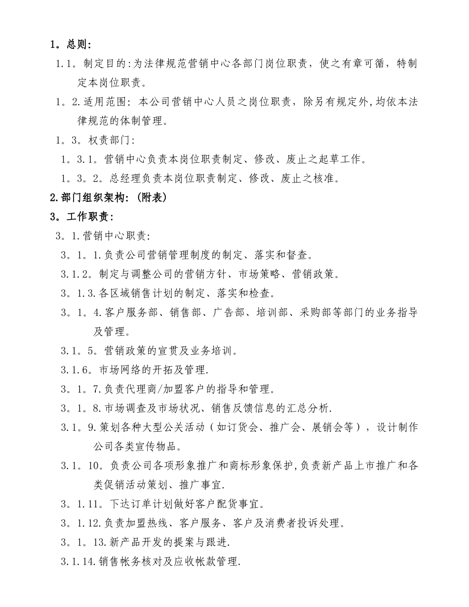 营销中心人员岗位职责和管理办法_第1页