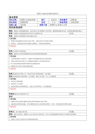 营销中心副总经理岗位职责-