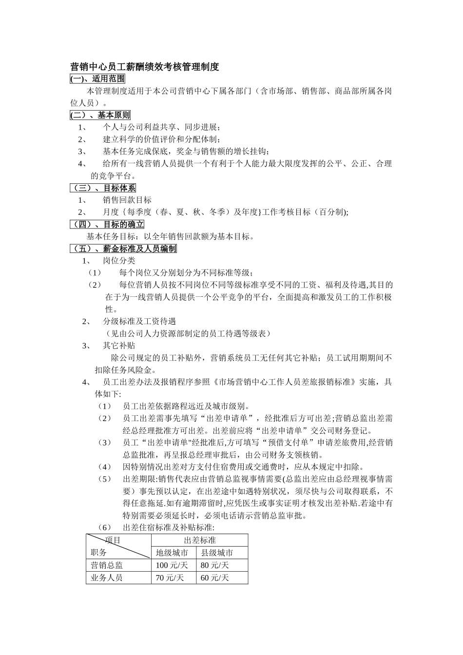 营销中心员工薪酬绩效考核管理制度_第1页
