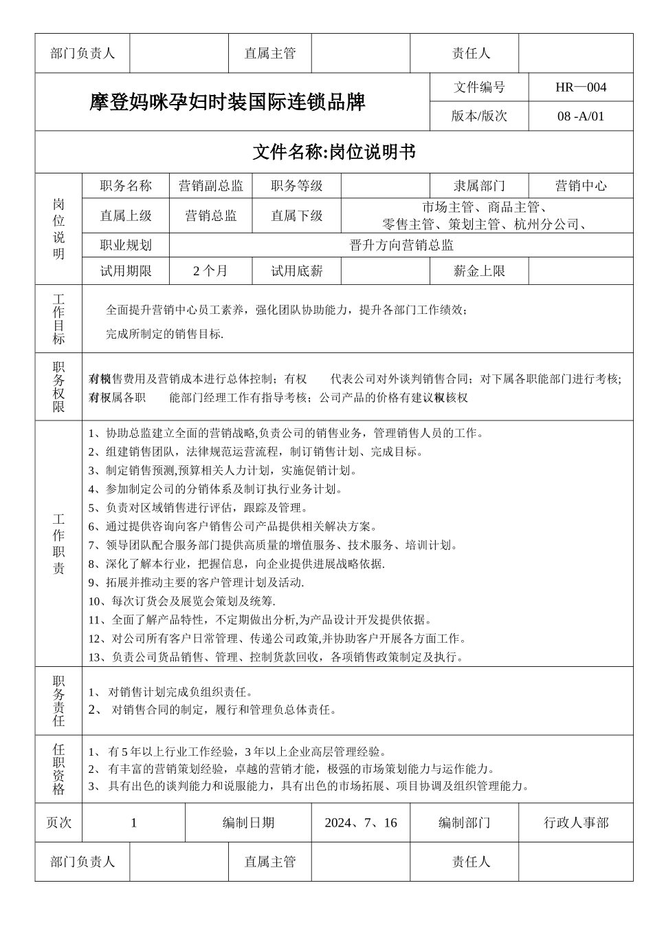 营销中心岗位说明书22222_第3页