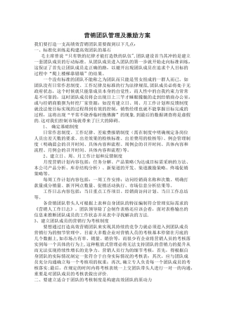 营销团队管理及激励方案