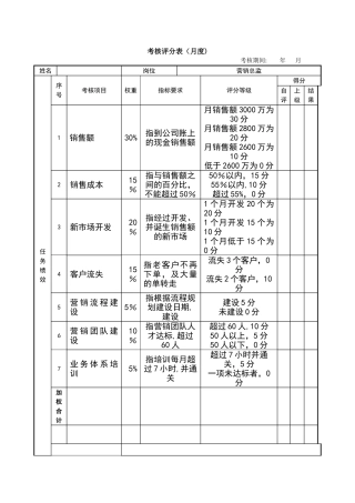 营销总监绩效考核表