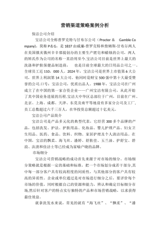 营销渠道策略案例分析