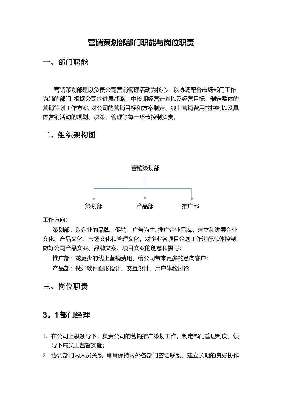 营销策划部部门职能与岗位职责_第1页