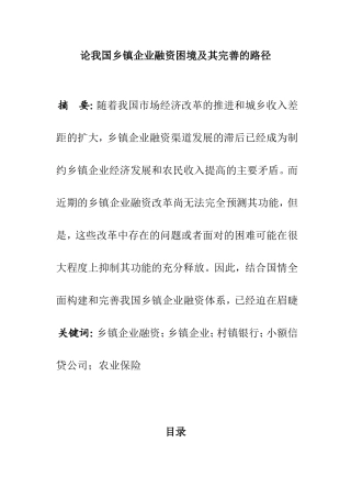 论我国乡镇企业融资困境及其完善的路径   会计学专业
