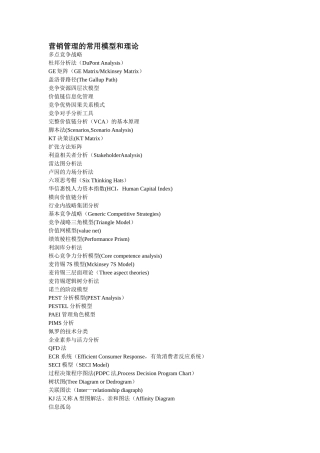 营销管理的常用模型和理论