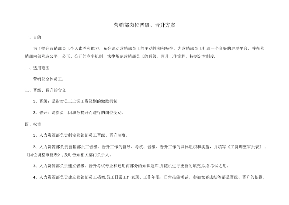 营销部岗位晋级晋升方案_第1页