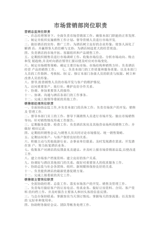 营销部岗位职责