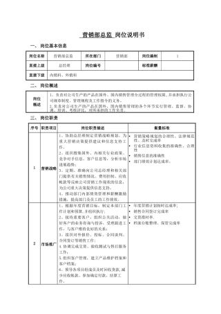 营销部总监岗位说明书