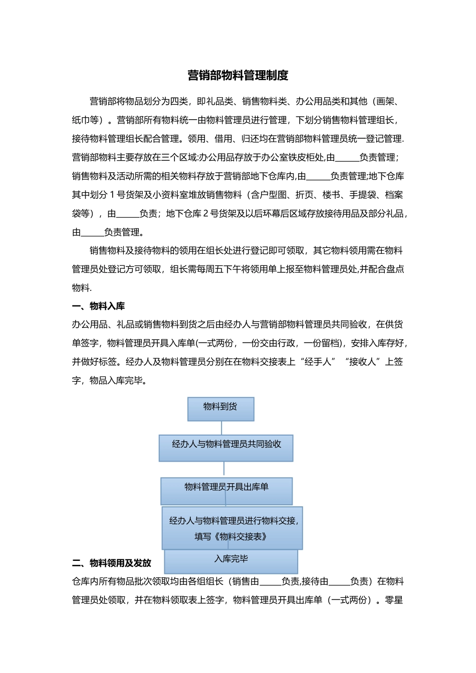 营销部物料管理制度_第1页