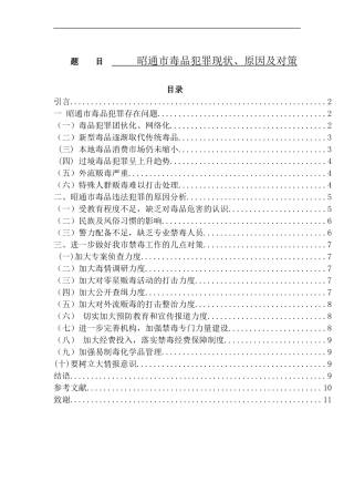 禁毒学专业 昭通市毒品犯罪现状、原因及对策