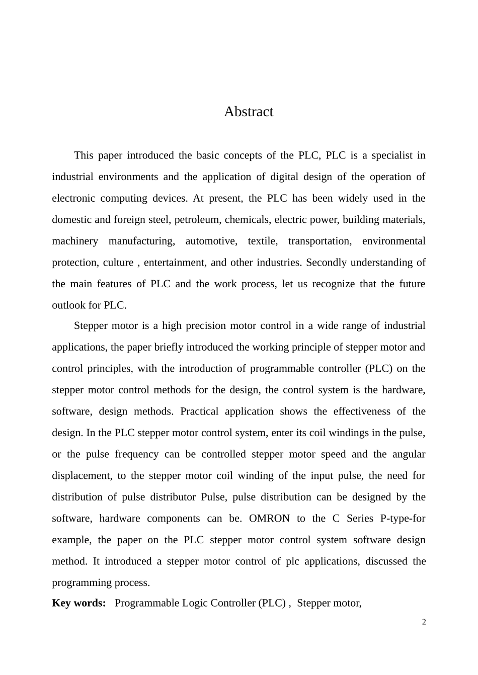 可编程控制器（PLC步进电动机电机控制分析研究  电气工程及其自动化专业_第2页