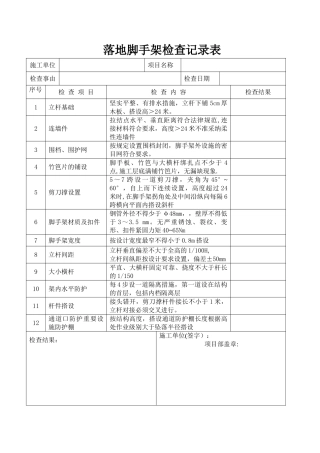 落地式脚手架检查表