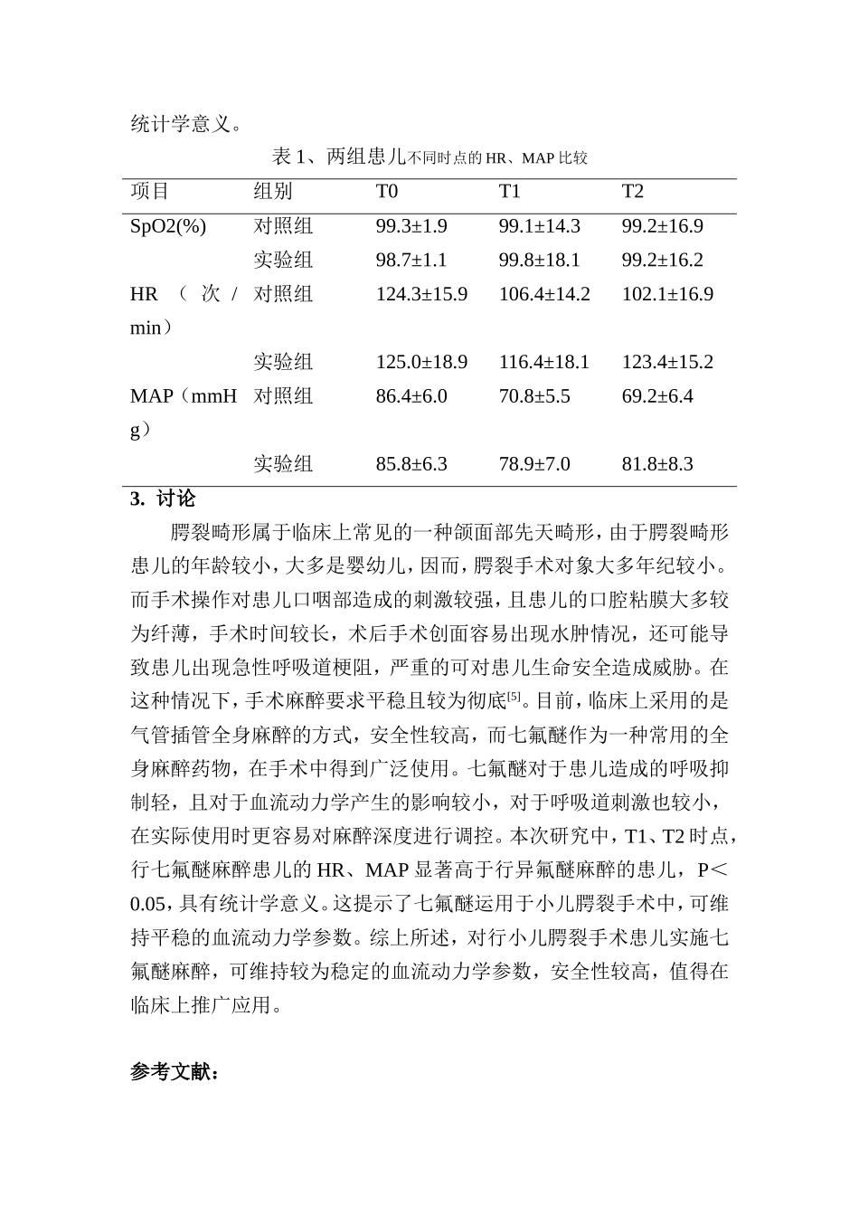 临床医学专业 七氟醚用于小儿腭裂手术52例的麻醉效果观察与研究_第3页