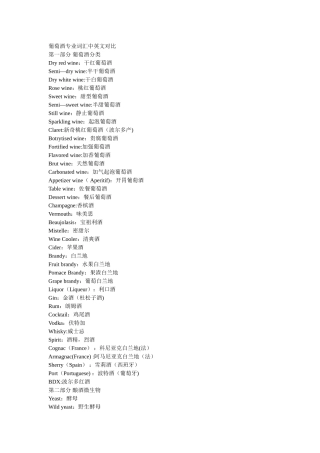 葡萄酒专业词汇中英文对照
