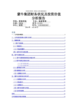 蒙牛集团-财务报表分析