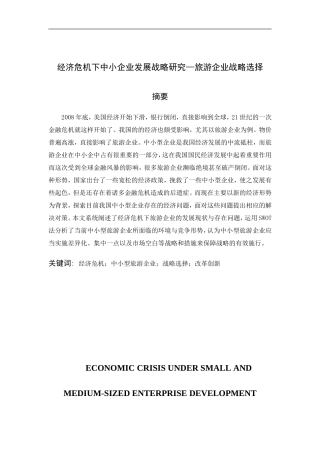 经济危机下中小企业发展战略研究—旅游企业战略选择